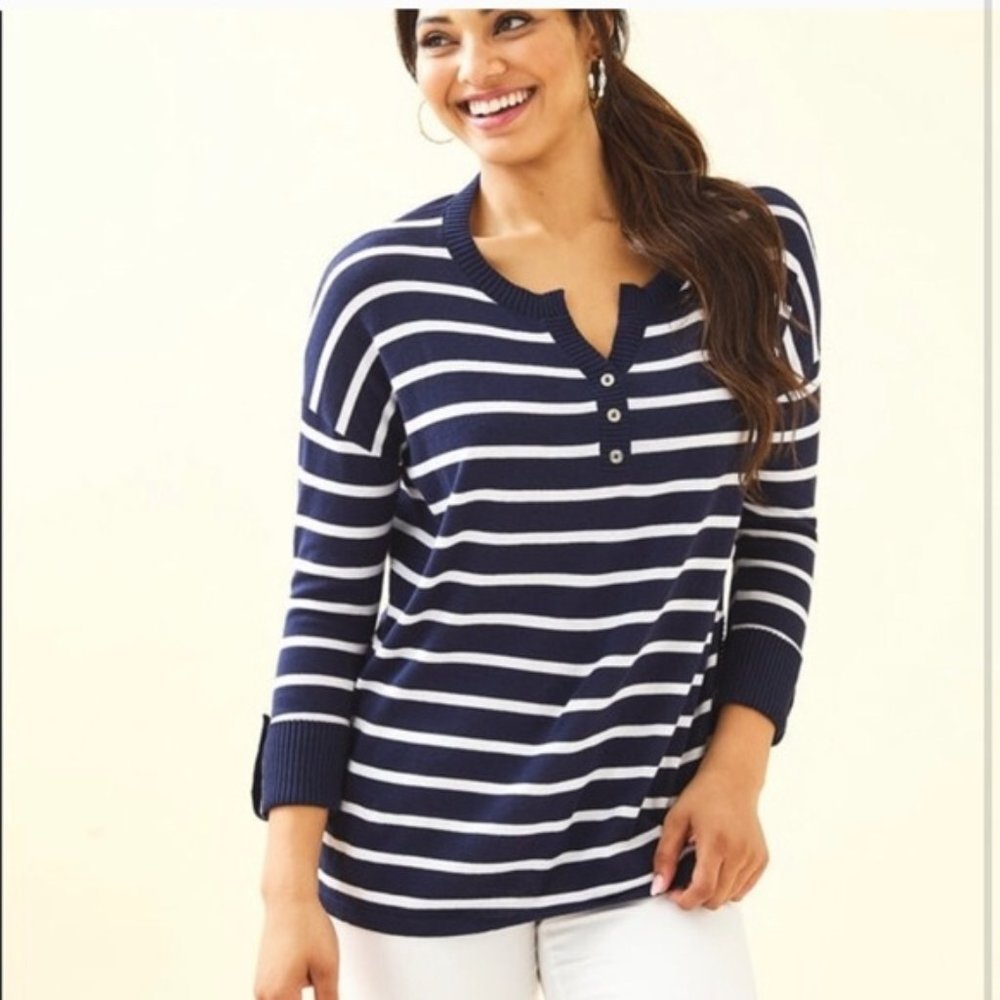 Lilly Pulitzer Faraway Sweater True Navy Moonlight Stripes Size L NWT